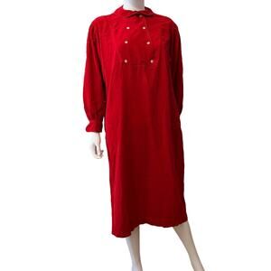 Vintage Ralph Lauren Red Corduroy Double Breasted Shift Midi Dress, 6